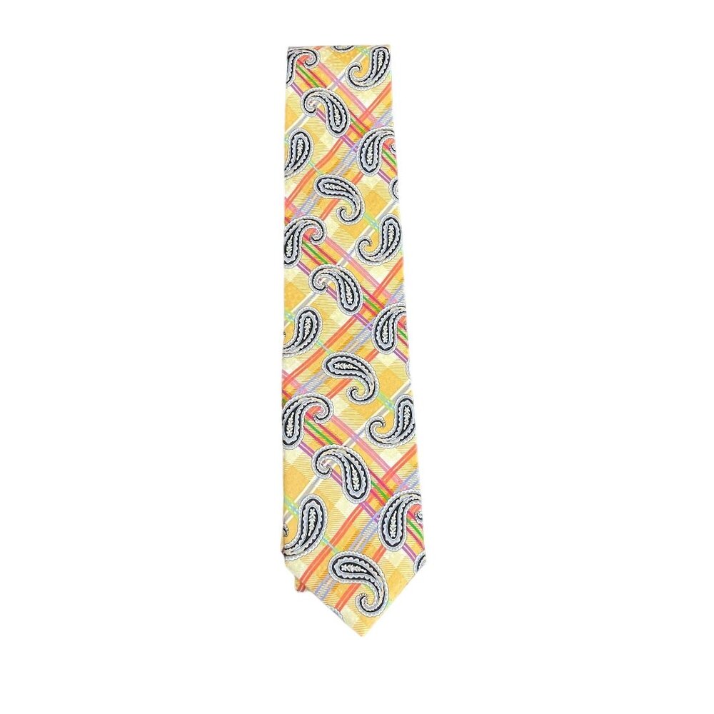 JZ Richards Yellow Paisley All Silk Hand Made USA Necktie